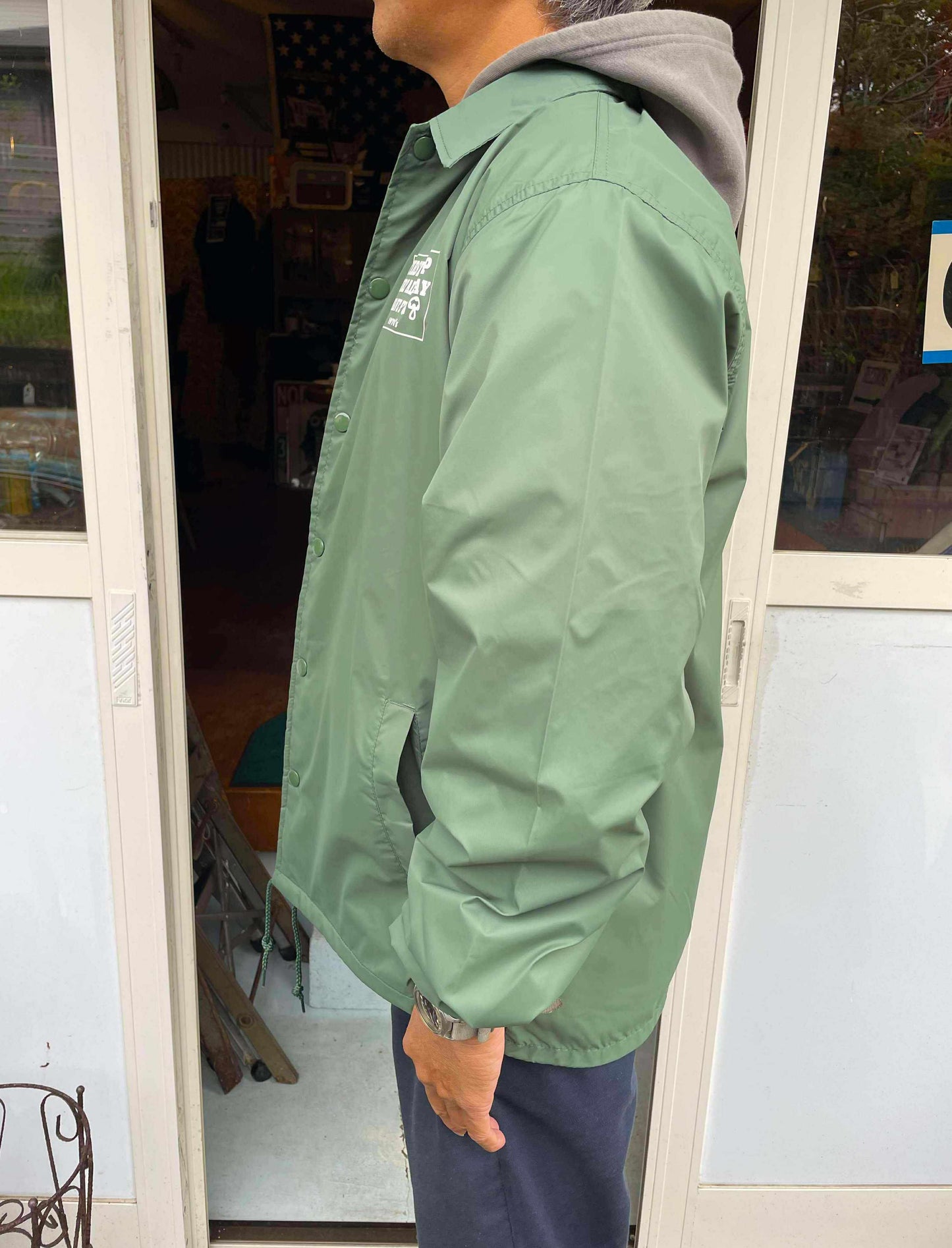 First Trip Surf All Day ファーストトリップ カレッジロゴ コーチジャケット フォレストグリーン オリジナル 裏地付 Lサイズ