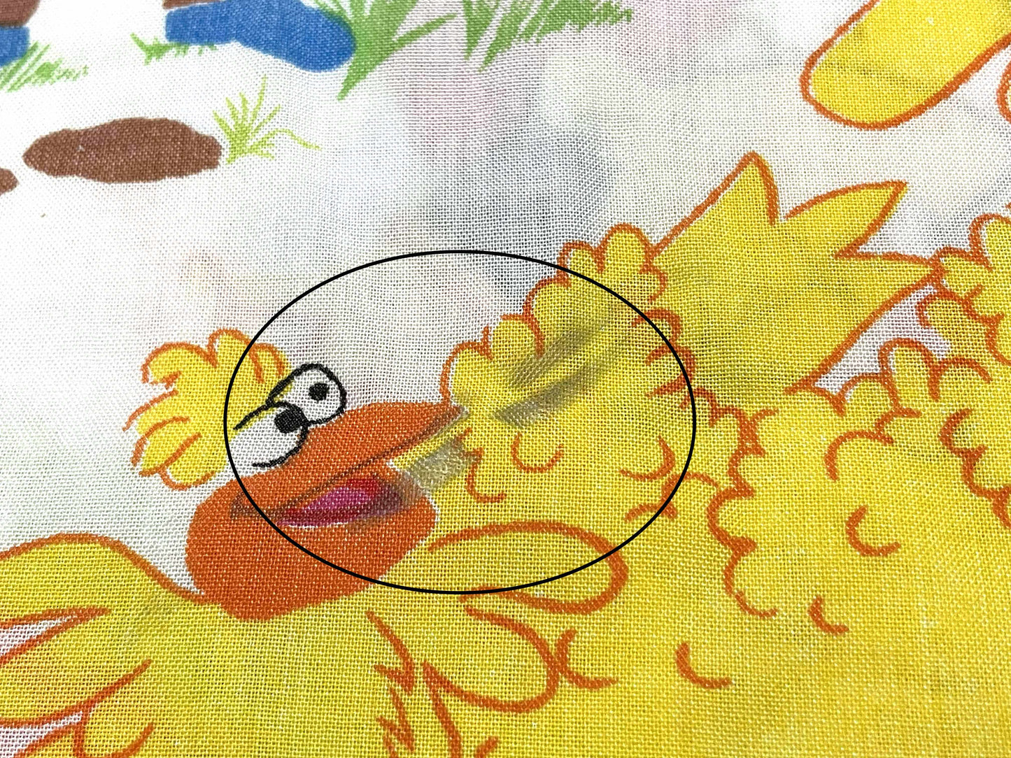 セサミストリートの仲間たち ビッグバード クッキーモンスター ピクニック柄 70's ヴィンテージ ユーズドシーツ ハーフシーツ(1/2) USA