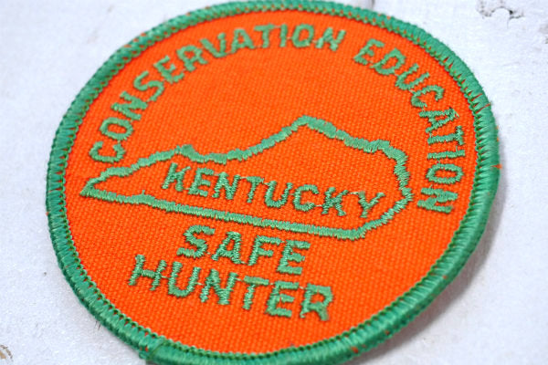 CONSERVATION EDUCATION KENTUCKY SAFE HUNTER ケンタッキー 地図 デッドッストック ヴィンテージ ワッペン 刺繍 USA