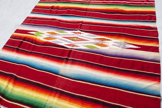 サルティーヨ カラフル ダイアモンド柄 フリンジ付き ヴィンテージ サラペ メキシカンラグ ブランケット 織物 大判