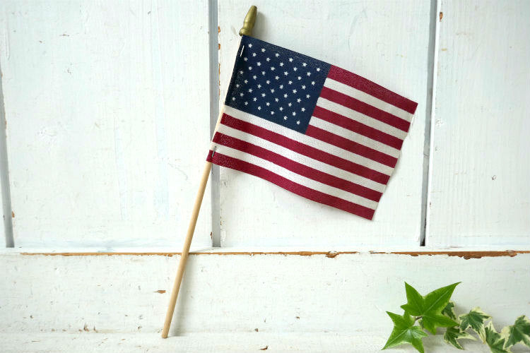 USA アメリカ合衆国 星条旗 ヴィンテージ 木製 ポール付き アメリカン フラッグ  アメリカンビンテージ  看板