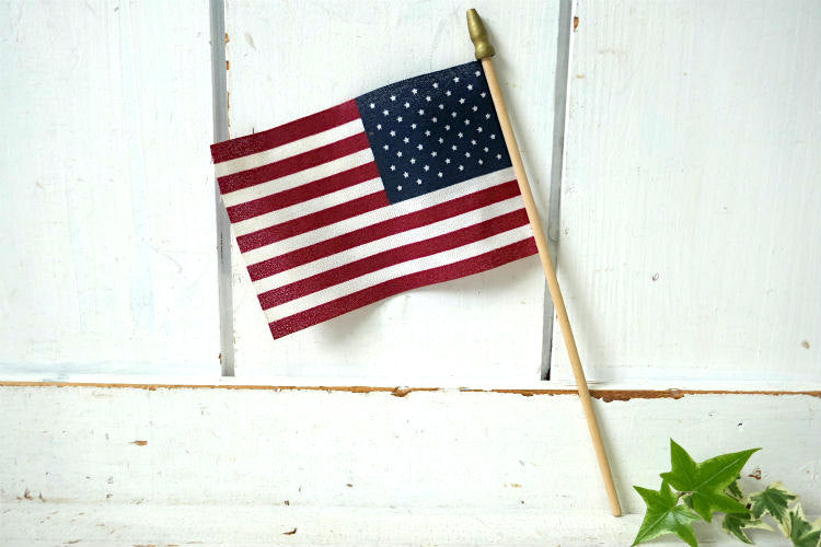 USA アメリカ合衆国 星条旗 ヴィンテージ 木製 ポール付き アメリカン フラッグ  アメリカンビンテージ  看板