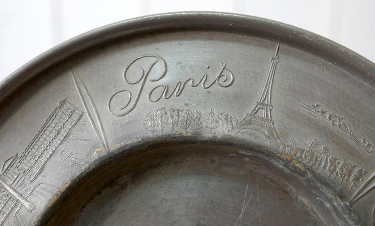 Paris フランス パリ 観光地 エッフェル塔 凱旋門 ノートルダム大聖堂 ピューター ノルウェー製 アンティーク プレート トレイ 皿