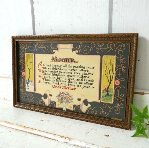 1920~1930年代 MOTHER Buzza motto 母 モットー ポエム 木製フレーム アンティーク 壁飾り ウォールデコ インテリア USA