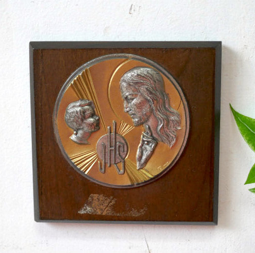 イエスキリスト JHS JESUS HOMINUM SALVATOR イタリア製 アンティーク 壁飾り オブジェ 聖品