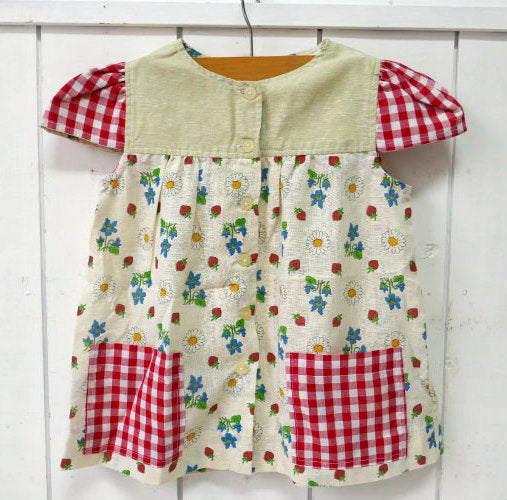 レトロ イチゴ 花柄 ギンガムチェック ビンテージ ワンピース ドレス 子供服 古着 ハンドメイド USA