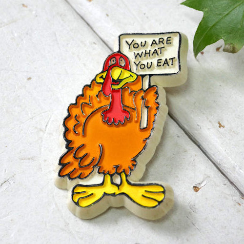 You Are What You Eat ターキー ことわざ 80's ヴィンテージ バッジ ファッション小物 USA アメリカンジョーク
