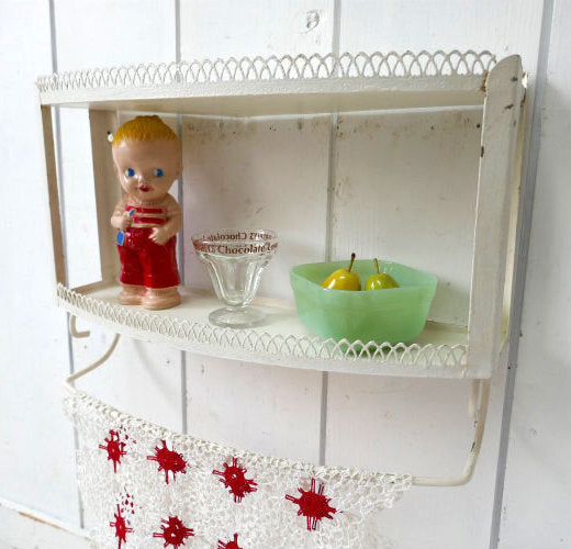 オフホワイト タオルハンガー付き 2段式 ヴィンテージ ウォールシェルフ 飾り棚 シェルフ USA