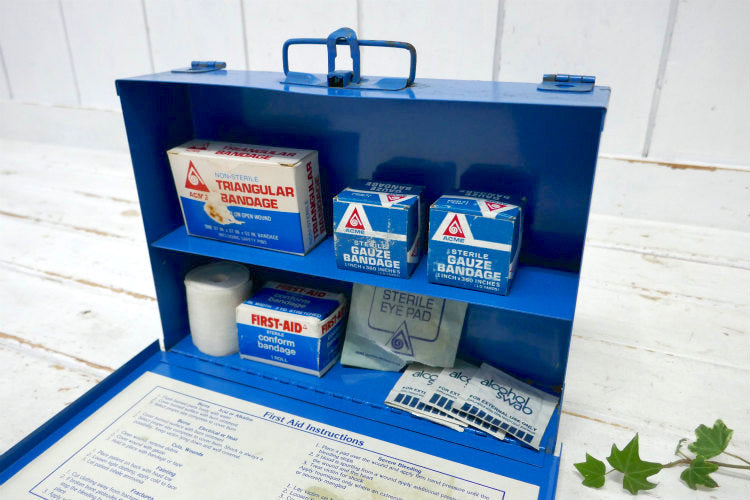 ACME COTTON PRODUCTS ブルー メタル製 ２段式 レトロ 70's ヴィンテージ 救急箱 ファーストエイド USA