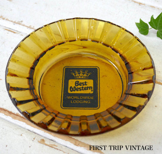 Best Western Worldwide Lodging ベストウエスタン アンバー ガラス製 ヴィンテージ 灰皿 アシュトレイ アドバタイジング USA