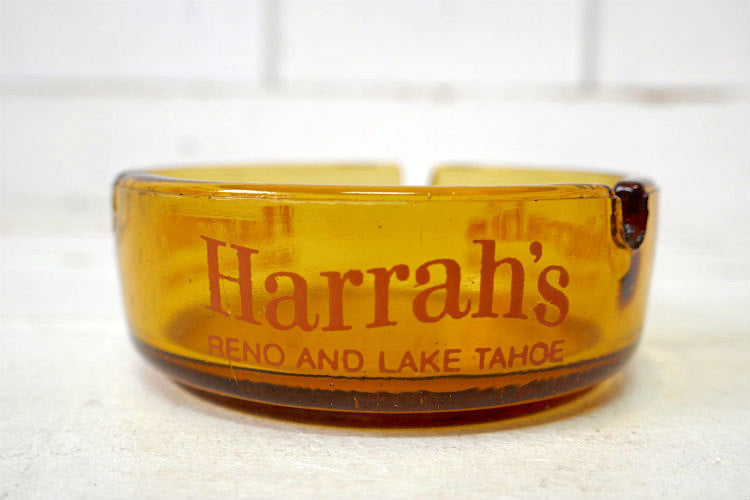 Harrah's ハラーズ アンバー ガラス製 60's ヴィンテージ 灰皿 アシュトレイ アドバタイジング USA
