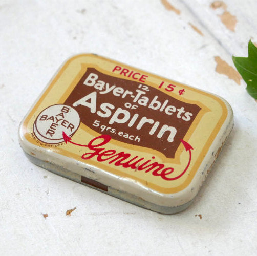 ニューヨーク Bayer Tablets 薬 PRICE 15㌣ 小さな ヴィンテージ ティン缶 タブレット缶 USA
