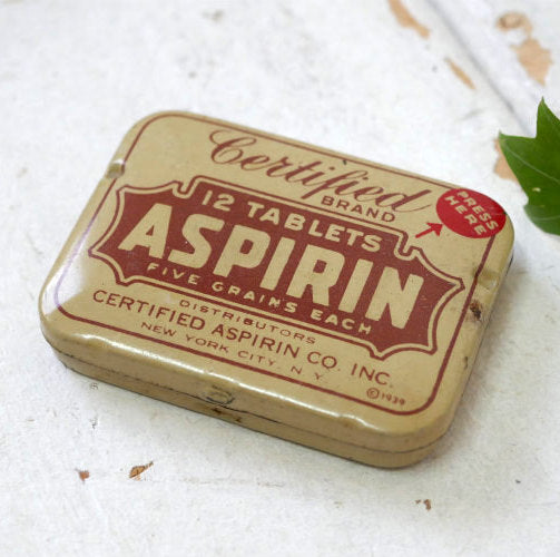 NY ニューヨーク 1939's 薬缶 12 TABLETS 小さな ヴィンテージ ティン缶 薬局 アンティーク
