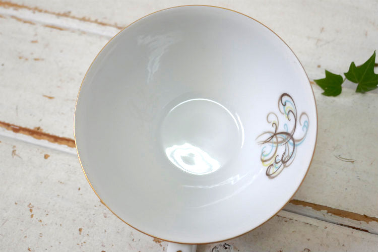 オールド NORITAKE ノリタケ 1953~1960s ESTEEM 5404ブルー&ブラウン スクロールパターン セラミック ヴィンテージ ティーカップ