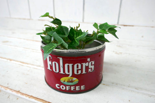 1952's Folgers COFFEE フォルジャーズ レッド ブリキ製 ヴィンテージ・コーヒー缶 coffee 缶 US
