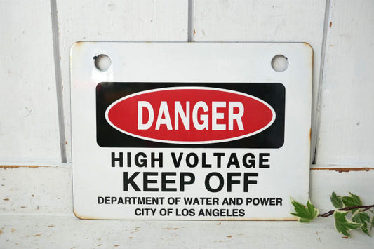 ロサンゼルス DANGER HIGH VOLTAGE KEEP OFF 高電圧 危険 ホーロー製 ヴィンテージ サイン 看板 USA