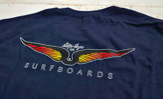 82 限定 Skip Frye スキップフライ Frye Wings サーフィン ネイビー×オレンジ Tシャツ ポケットTシャツ Lサイズ ステッカー付き