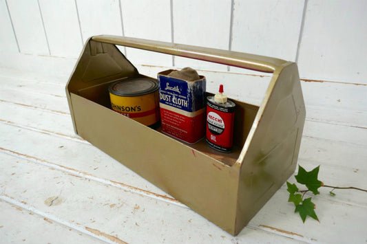 スチール製 ゴールドトーン ヴィンテージ ツールケース 工具箱 ツールバスケット ガレージ雑貨 USA