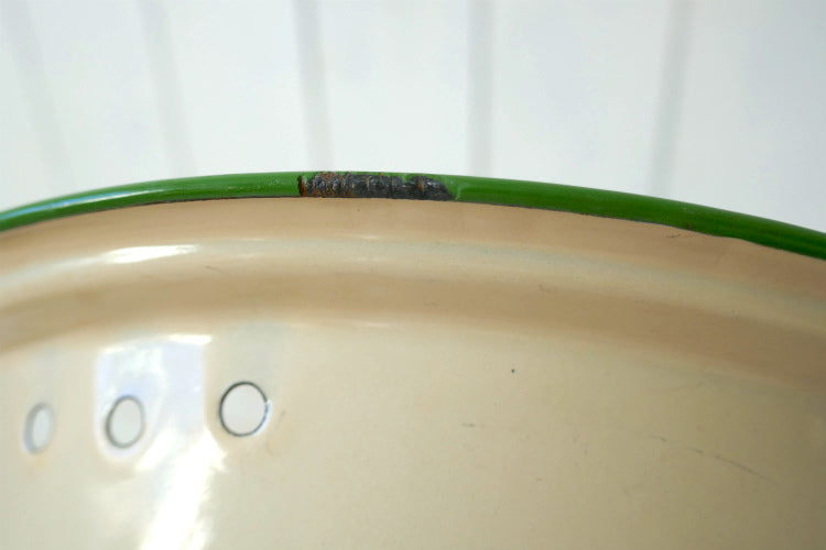 ラスティック クリーム×グリーン ホーロー製 ヴィンテージ コランダー 水切りボウル キッチン用品 USA