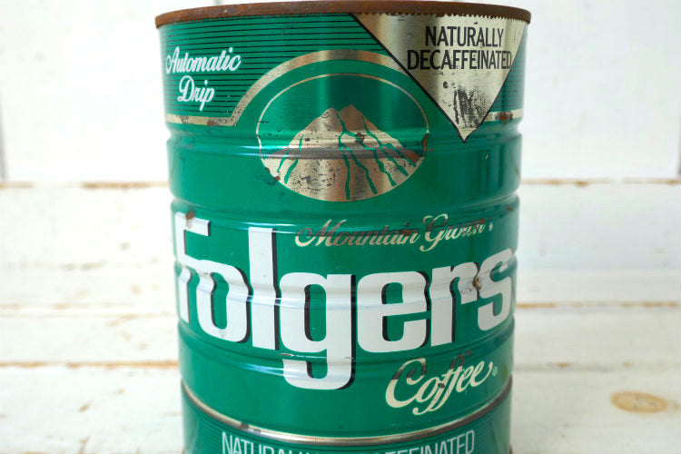 アメリカ老舗 コーヒーブランド Folgers COFFEE フォルジャーズ ヴィンテージ デカフェ コーヒー缶 DECAFFEINATED