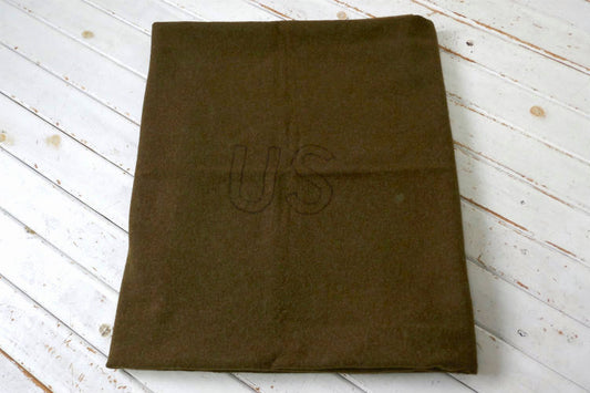 米軍 US ミリタリー USロゴ タグ付き ウール オリーブグリーン 40's ビンテージ ブランケット 毛布 軍モノ USA