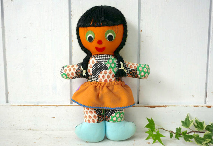 レトロポップ 両面 おさげ三つ編み 女の子 ヴィンテージ ハンドメイド