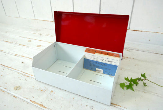 キュート 赤×白 メタル製 50's ヴィンテージ レシピボックス カードボックス ファイルケース 書類ケース USA