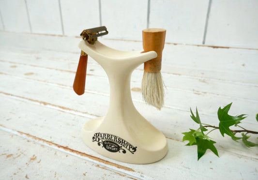 BARBER SHOP LUXURY バーバーショップ カミソリ 髭ブラシ セラミック製 70's ヴィンテージ スタンド USA
