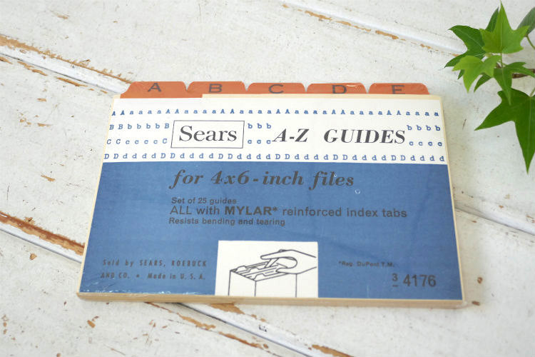 SEARS シアーズ デッドストック A-Z インデックス付き 4×6インチ 70's ヴィンテージ ファイル カード インデックスカード ステーショナリー USA