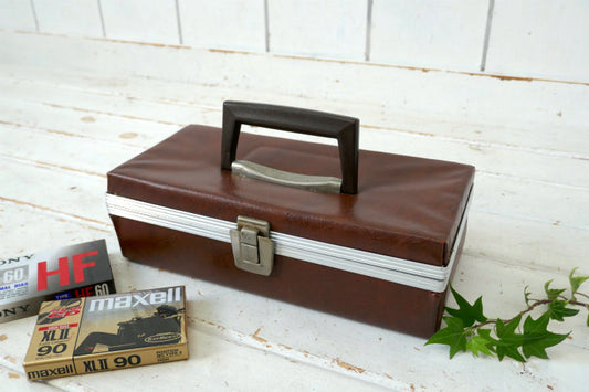 USA レトロ ブラウン フェイクレザー ヴィンテージ カセットテープケース 収納ケース 12本収納
