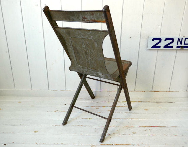 Maple City Stamping Co メタル製 カーキ フォールディング 20's ヴィンテージ スチールチェア 折り畳みイス 椅子 USA