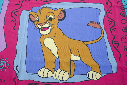ライオンキング ディズニー映画 シンバ ナラ プンバァ ザズー パネル柄 ビンテージ ユーズドシーツ フラットシーツ ベッドシーツ USA