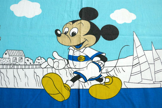 ミッキーマウス ディズニー マリン 灯台 ヨット ハーバー チェッカー ビンテージ フラットシーツ ユーズドシーツ レア USA