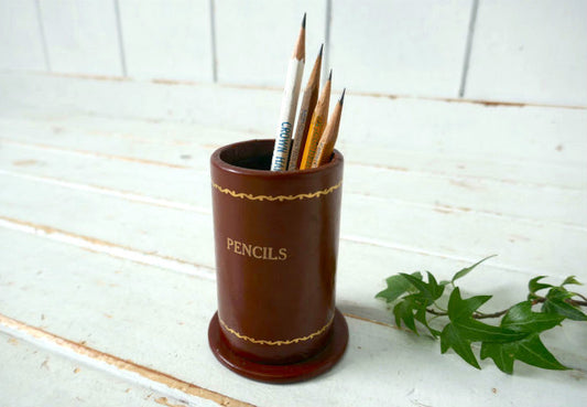 PENCILS レトロ ブラウン レザー柄 ヴィンテージ ペンスタンド ペン立て ステーショナリー 文房具 USA