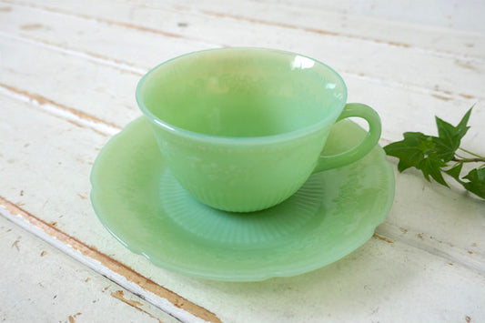 Fire King ファイヤーキング アリス ジェダイ ジェード 花柄 40's ヴィンテージ カップ&ソーサー 食器 USA