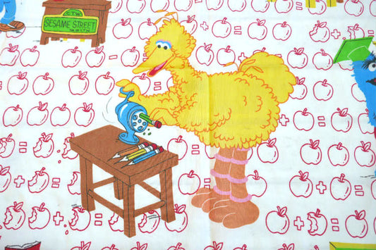 セサミストリートの仲間たち スクール&りんご柄 ヴィンテージ ユーズドシーツ ボックスタイプ USA