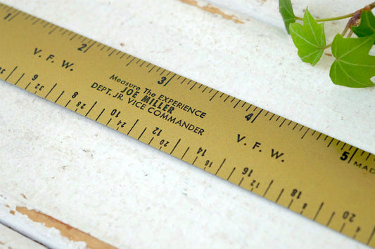 VFW 退役軍人クラブ ゴールドトーン デッドストック メタル製 ヴィンテージ 定規 ルーラー 物さし 文具 ステーショナリー USA