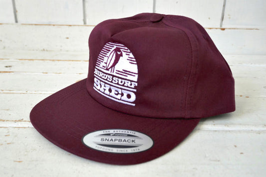 BIRD'S SURF SHED バードサーフシェッド カリフォルニア サンディエゴ サーフショップ マルーン×ホワイト 刺繍 フレックスフィット キャップ 芯なし ステッカー付き
