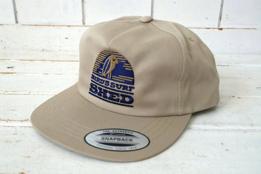 BIRD'S SURF SHED バードサーフシェッド カリフォルニア サンディエゴ サーフショップ カーキ×ネイビー 刺繍 フレックスフィット キャップ 芯なし ステッカー付き