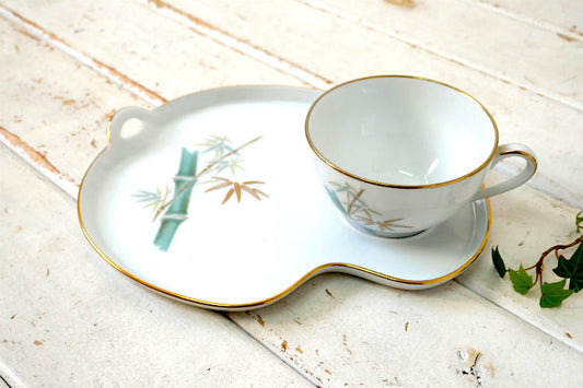 オールド ノリタケ オリエンタル 竹 バンブー柄 OLD 6341 スナックセット Noritake プレート ティーカップ ゴールドトリム