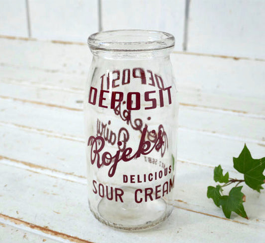 Rojek's Dairy NY サワークリーム 40's~ ヴィンテージ ガラスジャー ガラス瓶 ガラス容器 ガラスボトル 花瓶 USA
