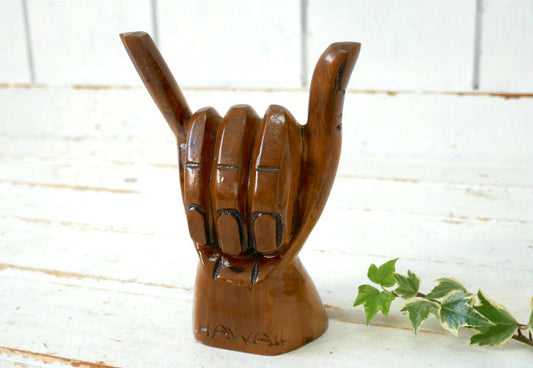 HANG LOOSE ハングルース HAWAII シャカサイン 木彫り ヴィンテージ オブジェ 置物 USA ハワイ アロハポーズ