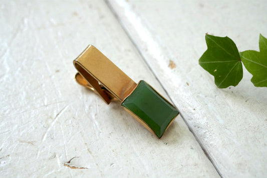 エメラルドグリーン 装飾 ゴールドトーン 1/20 12KT GF 金張り ヴィンテージ アクセサリー タイピン タイバー USA