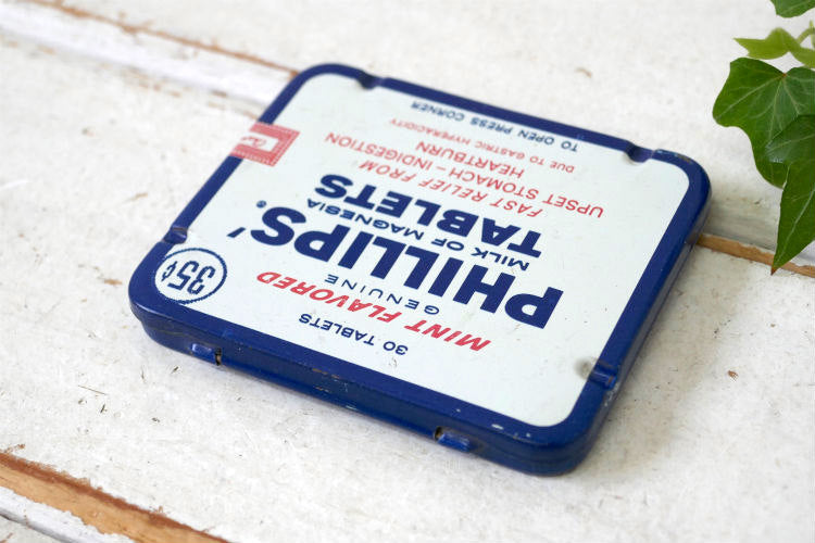 ミントフレーバー PHILLIPS MILK OF MAGNESIA TABLETS フィリップス 1930's ヴィンテージ 35¢ タブレットケース ブリキ缶 印刷物付き