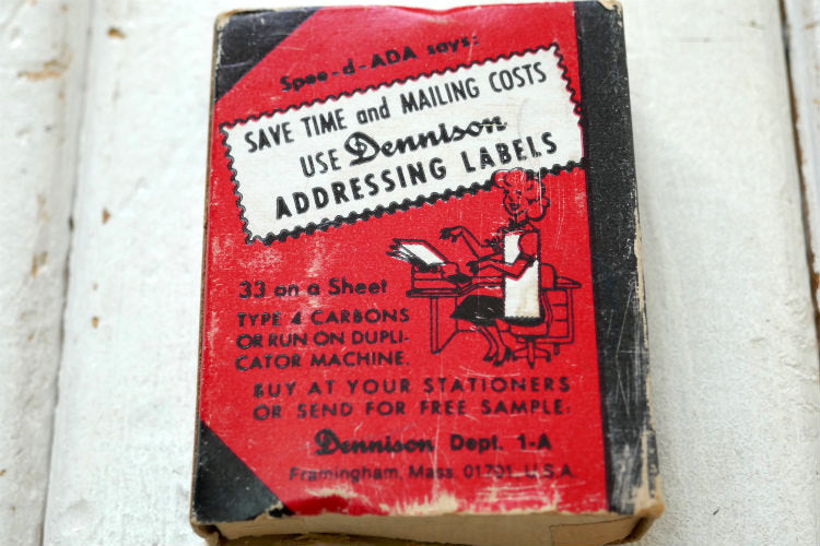 Dennison De Luxe ブック形 リング穴用 補強シール パンチラベル入りヴィンテージ 紙箱 パッケージ USA