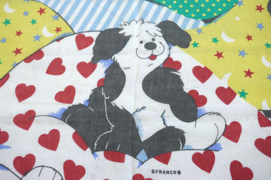 Franco Puppy 子犬 犬 パピー ハート 星 水玉 ヴィンテージ ユーズドシーツ ボックスシーツ ベッドシーツ
