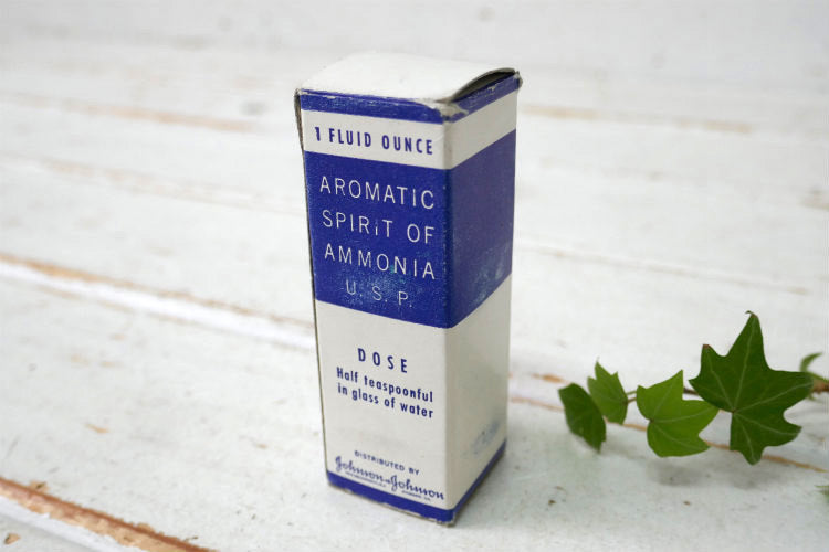 AROMATIC SPIRIT OF AMMONIA USP ジョンソン&ジョンソン アンモニア ヴィンテージ ガラス容器 薬瓶 パッケージ紙箱付き