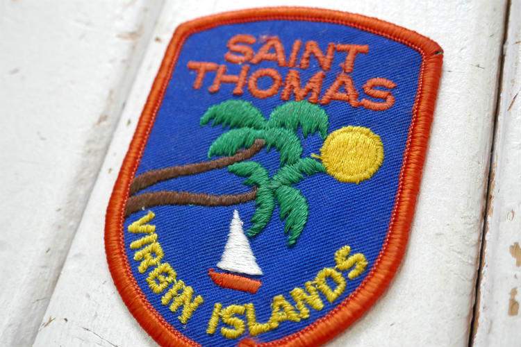 セントトーマス島 SAINT THOMAS VIRGIN ISLANDS ヤシの木 パームツリー ヨット 夕日 ヴィンテージ ワッペン 刺繍 USA デッドストック
