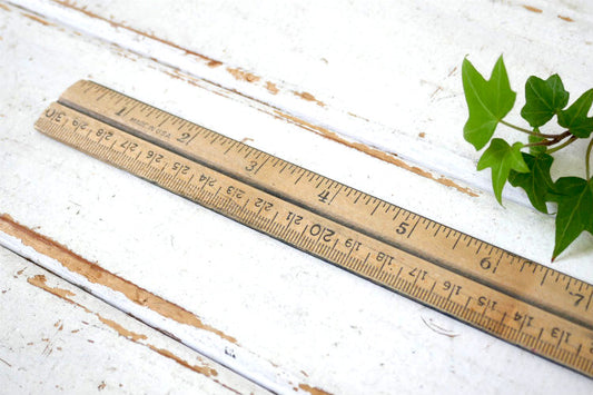 インチ&センチ標示 MADE IN USA 木製 ヴィンテージ 定規 ルーラー文房具 DIY オフィス ステーショナリー
