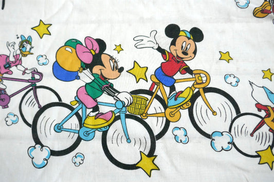 ミッキー&フレンズ 自転車 サイクリング柄 ヴィンテージ ユーズドシーツ (ボックスタイプ) USA